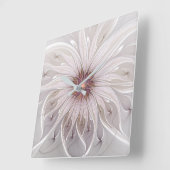 Horloge Carrée Fantaisie florale, fleur pastel abstraite moderne (Angle)
