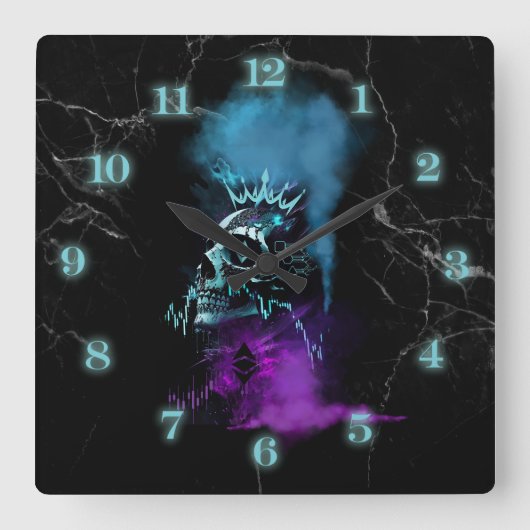 Horloge Carrée Fantasy Design | Cryptocurrency | Ethereum Marble  (Recto)