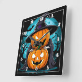 Horloge Carrée fantôme d'Halloween avec des citrouilles sous le c (Angle)