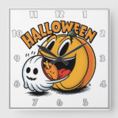 Horloge Carrée Fantôme et citrouille fêtent Halloween ! (Recto)