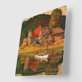 Horloge Carrée Farm Pond Landscape by Mead Schaffer (Angle)