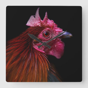 Horloge Carrée Farms Rooster Head Shot