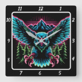 Horloge Carrée Faucon électrique Neon (Recto)