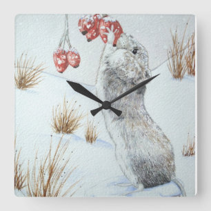 Horloge Carrée Faune mignonne de scène de neige de souris de