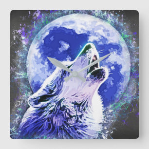 Horloge Carrée Faune Nature Wolf Howling at the Moon