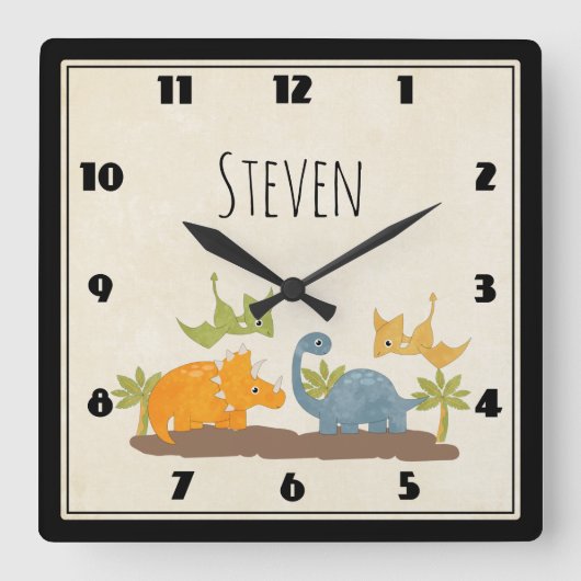 Horloge Carrée Faune sauvage de Cute Dinosaure (Recto)