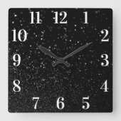 Horloge Carrée Faux Black Parties scintillant Moderne Elégant Bla (Recto)