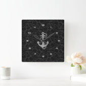 Horloge Carrée Faux Glitter Nautical Anchor (Maison)