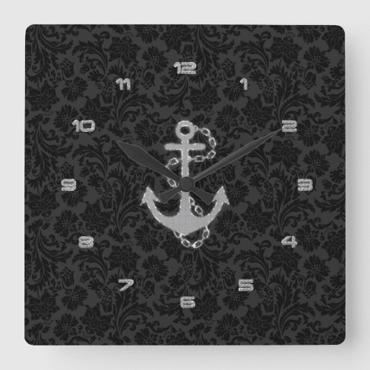 Horloge Carrée Faux Glitter Nautical Anchor (Recto)