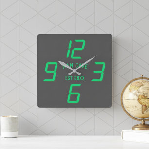 Horloge Carrée Faux Neon 90 s Man Cave Black and Green