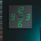 Horloge Carrée Faux Neon 90s Man Cave Noir et Vert