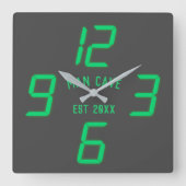 Horloge Carrée Faux Neon 90s Man Cave Noir et Vert  (Recto)