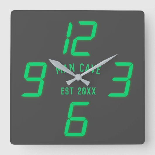 Horloge Carrée Faux Neon 90s Man Cave Noir et Vert  (Recto)