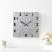 Horloge Carrée Faux Parties scintillant Argent Élégant chiffres n (Maison)