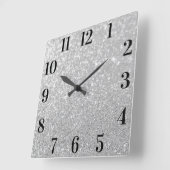 Horloge Carrée Faux Parties scintillant Argent Élégant chiffres n (Angle)
