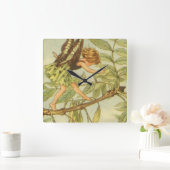 Horloge Carrée Fée d'arbre de cendre marchant sur la branche (Maison)