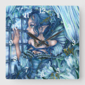 Horloge Carrée Fée de givre vue d'un hiver saphir (Recto)