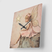 Horloge Carrée Fée rose pâle (Angle)