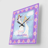 Horloge Carrée Fées à l'aquarelle Filles de lavande (Angle)