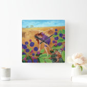 Horloge Carrée Fées Blackberry d'automne (Maison)