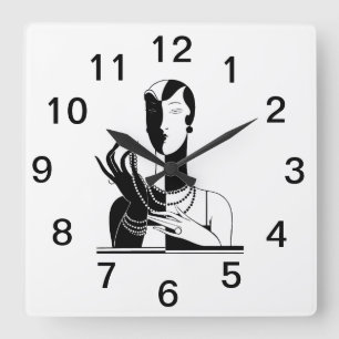 Horloge Carrée Femme Art Déco Vintage avec Perles Noir Blanc