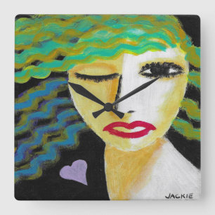 Horloge Carrée Femme au coeur pourpre Art Abstrait