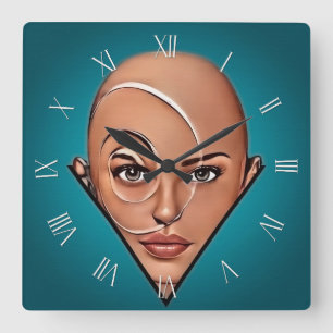 Horloge Carrée Femme chauve. Art moderne