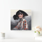 Horloge Carrée Femme en blouse brodée (Maison)