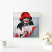 Horloge Carrée Femme en Casquette rouge (Maison)