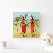 Horloge Carrée Femmes d'animation du Kenya (Maison)