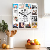 Horloge Carrée Ferme Maison Rustique Bois Blanc Collage de 12 Pho