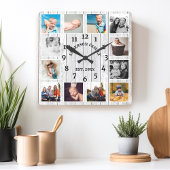 Horloge Carrée Ferme Maison Rustique Bois Blanc Collage de 12 Pho
