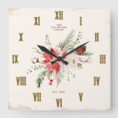 Horloge Carrée Ferme Noël hiver Poinsettia Rustique (Recto)