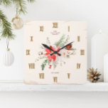 Horloge Carrée Ferme Noël hiver Poinsettia Rustique<br><div class="desc">L'horloge Vintage à Carré d'hiver en détresse - un mélange unique de charme intemporel et d'élégance rustique, parfait pour ajouter du caractère à votre décor de vacances. Ce garde-temps carré est orné d'un vintage look peint en détresse, créant une ambiance vintage captivante dans n'importe quelle pièce. De délicieuses poinsettias aquarelles,...</div>
