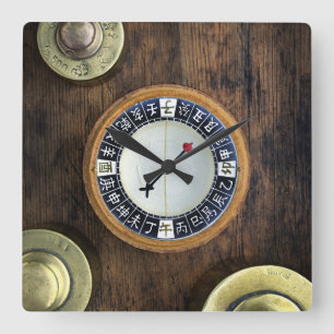 Horloge Carrée Fermez-vous des poids chinois de boussole et d'or