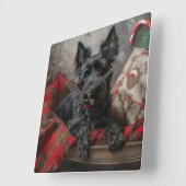 Horloge Carrée Festif de Noël écossais Terrier Dog (Angle)