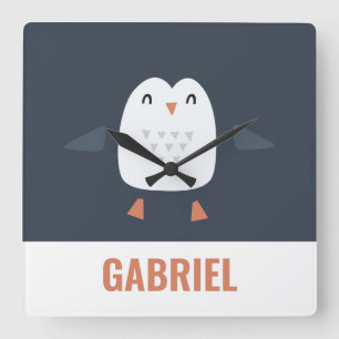 Horloge Carrée festif drôle petit pingouin personnalisé enfants