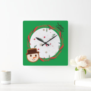 Horloge Carrée Festif Snowman Green Christmas