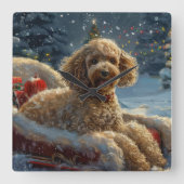 Horloge Carrée Festive de Noël du chien de caniche (Recto)