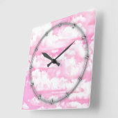 Horloge Carrée Festive Pastel nuages heureux rose (Angle)