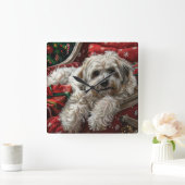 Horloge Carrée Fête de Noël de Chien Havanais (Maison)