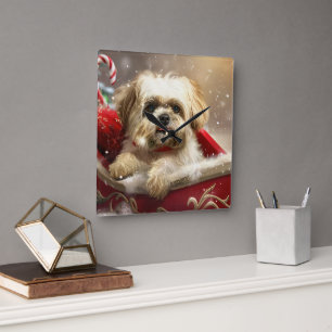 Horloge Carrée Fête de Noël de Chien Malti Tzu