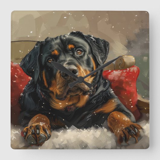 Horloge Carrée Fête de Noël de chien Rottweiler (Recto)