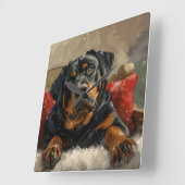Horloge Carrée Fête de Noël de chien Rottweiler (Angle)