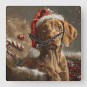Horloge Carrée Fête de Noël de Chien Vizsla (Recto)