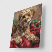 Horloge Carrée Fête de Noël de Chien Yorkipoo (Angle)