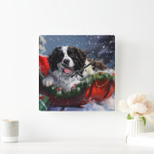 Horloge Carrée Fête de Noël des chiens de Terre-Neuve (Maison)