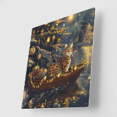 Horloge Carrée Fête de Noël du chat du Bengale Voyage (Angle)