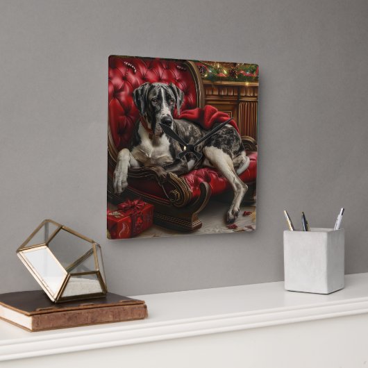 Horloge Carrée Fête de Noël du chien Danse (Bureau)