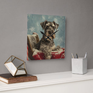 Horloge Carrée Fête de Noël du chien Schnauzer